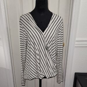 Ava & Viv Black and White Striped Blouse